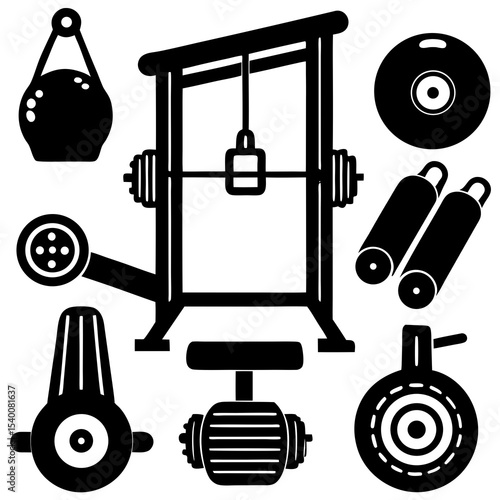 Gym Equipment Vector | Generative AI & Linocut Silhouette Design
