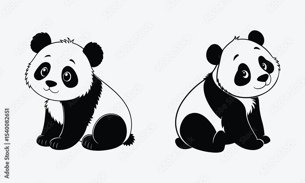 Naklejka premium Cute Panda set of Silhouette Vector Style on White Background