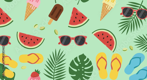 Summer Fun Pattern with Watermelon, Ice Cream, and Sunglasses