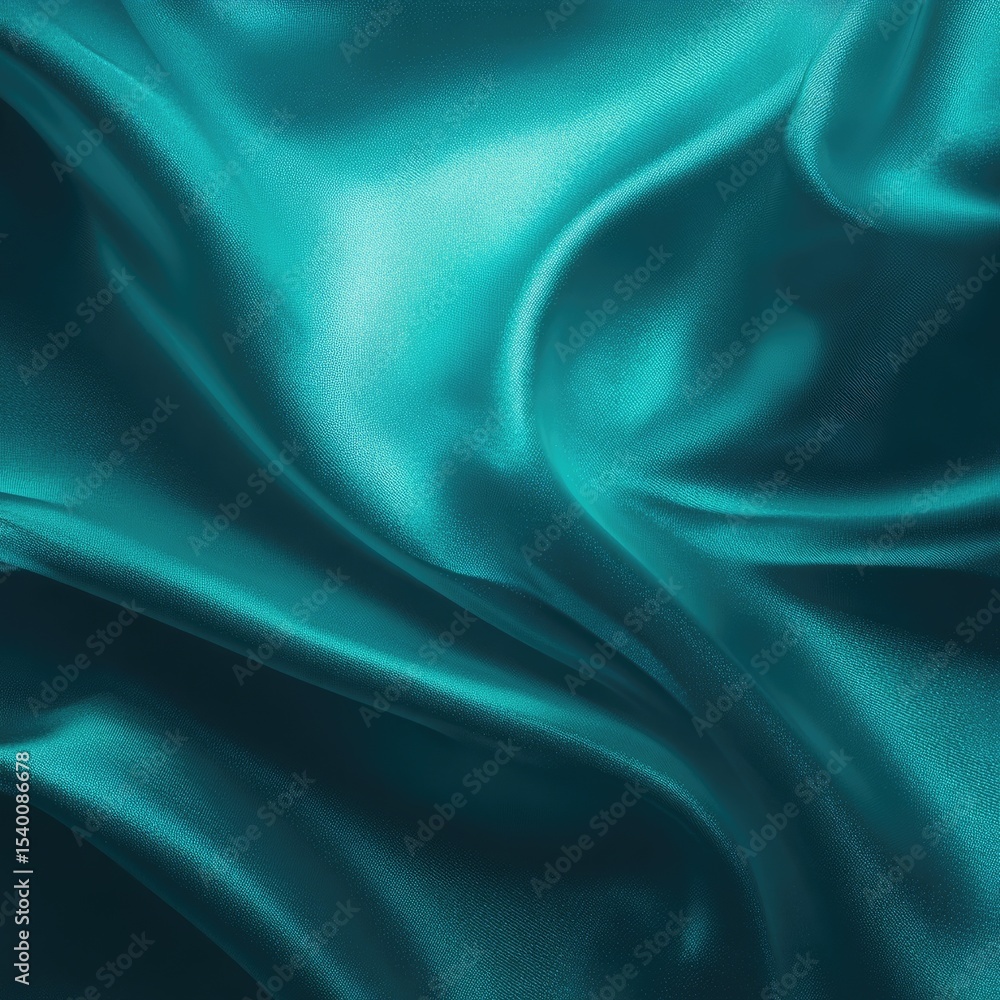 Obraz premium Teal silk fabric with flowing, elegant folds and subtle highlights, creating a luxurious and smooth texture