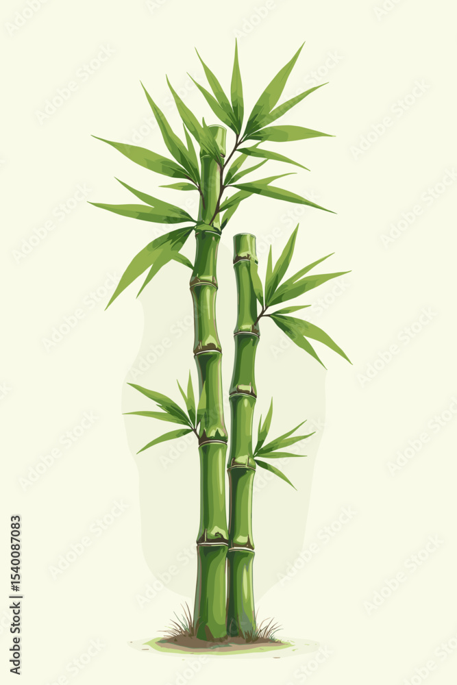 Obraz premium Bamboo plant with green leaves in a minimalist style 