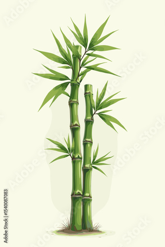 Bamboo plant with green leaves in a minimalist style  