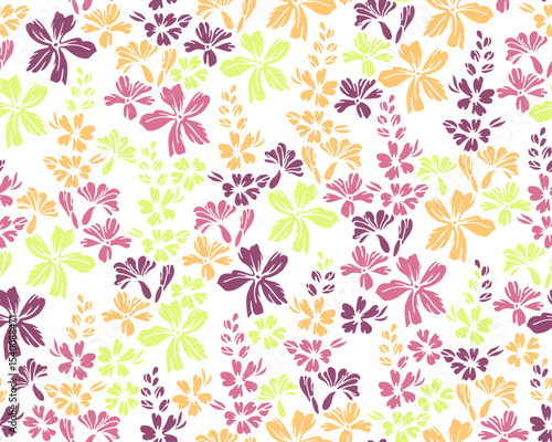 Little meadow forget-me-not flowers endless pattern vector illustration. Dits...