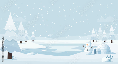 Winter Wonderland Scene with Snowman and Igloo