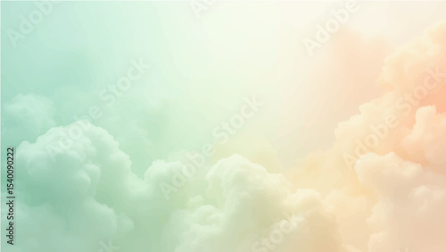 abstract background featuring a soft, blended texture similar to watercolor or clouds. The color palette should include pastel shades of green, blue, orange and white with smooth.