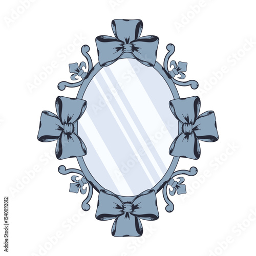 Elegant Victorian retro Frame isolated transparent background. Vector illustration of Coquette antique mirrow. Perfect retro Frame for royal greeting card cover, anniversary plaque. EPS 10