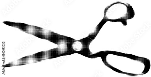 Halftone Open Sewing Scissors – Side View Black and White Vector Illustration