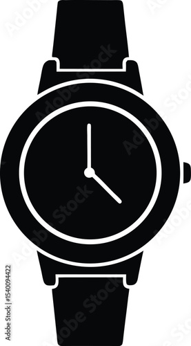 Flat vector wristwatch silhouette with minimal black style