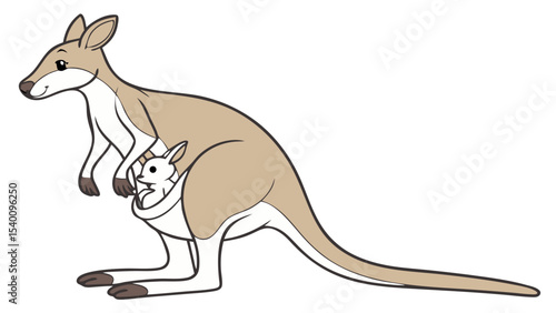 "Kangaroo with Baby in Pouch Vector Illustration"

