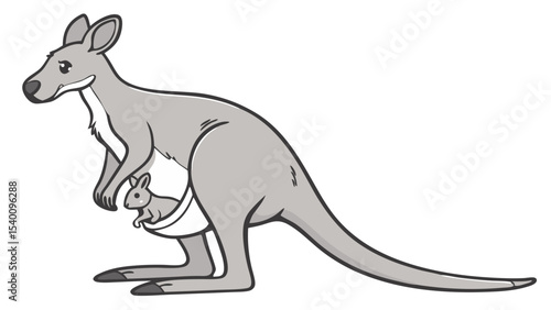 "Kangaroo with Baby in Pouch Vector Illustration"

