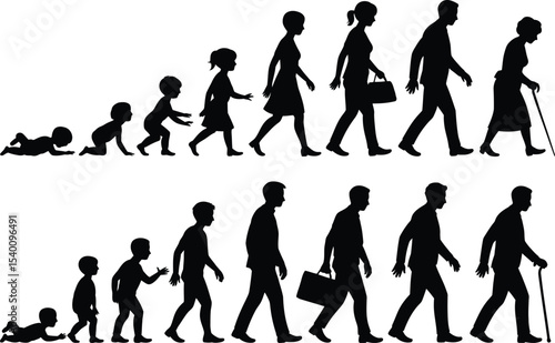 Silhouette illustration showing human life cycle stages of development