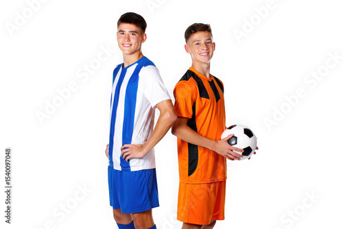 Youth Soccer Players, Teamwork, Friendship, and the Beautiful Game A Dynamic Duo on the Field, Ready to Score, Success, and Victory