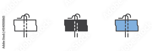 Sewing stitch icon set in line, solid and filled colorful outline styles