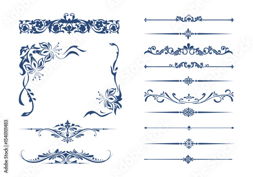 Vintage Ornamental Border and Frame Collection 
Decorative Floral & Geometric Elements. Elegant corner embellishment design element
