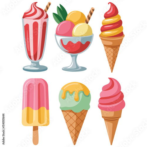 Desserts ice cream set vector isolated white background