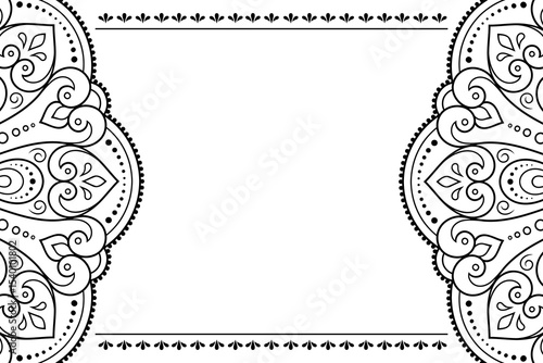 Frame in eastern tradition. Stylized with henna tattoos decorative pattern for decorating covers for book, notebook, casket, magazine, postcard and folder. Flower border in mehndi style.