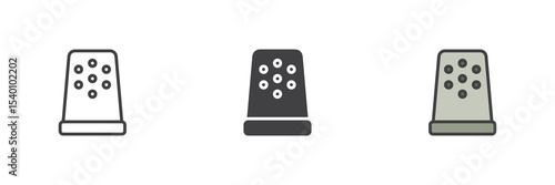 Thimble icon set in outline, solid and colorful filled style