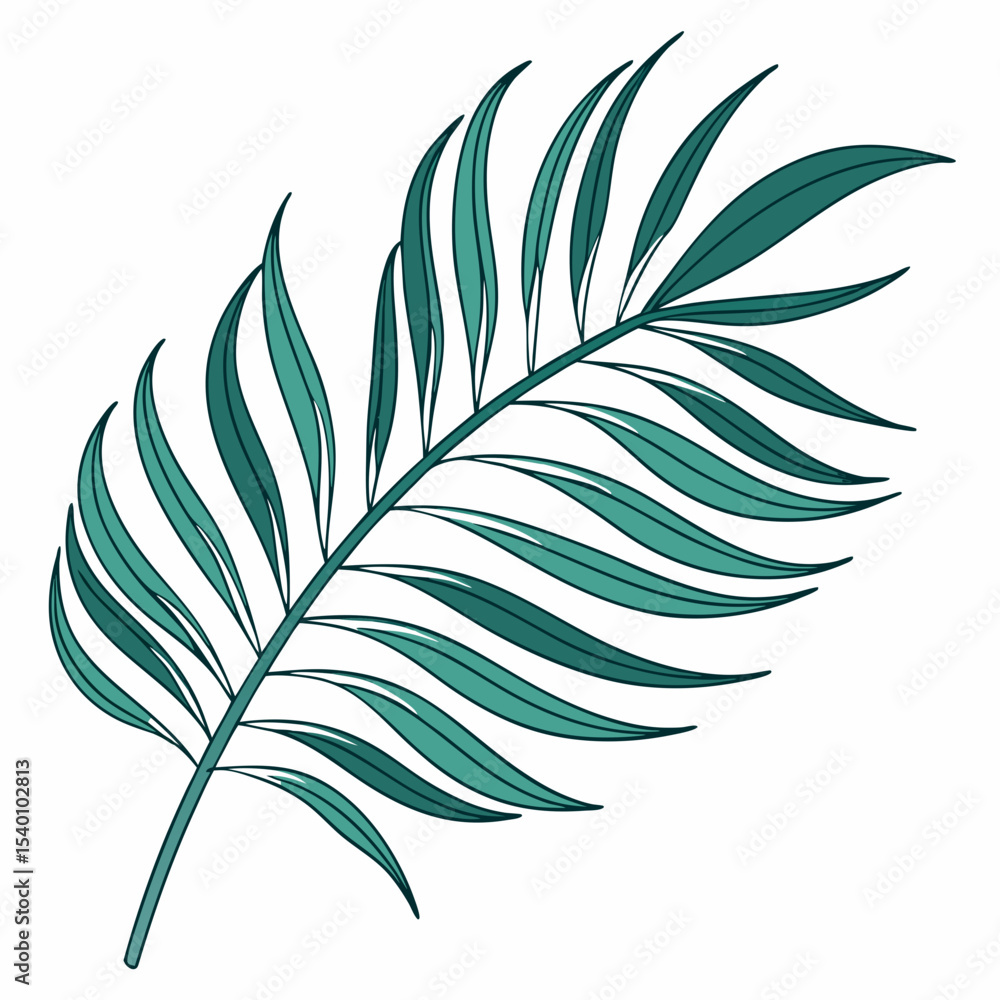 Fototapeta premium Stylish illustration of a green palm leaf, perfect for tropical and summer-themed designs, evoking relaxation and natural beauty.