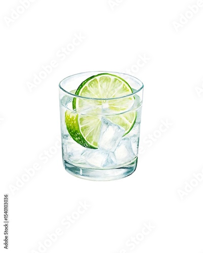 Watercolor vector Gin Tonic illustration. Alcohol long drink clipart. Glass of cocktail. Club shake beverage hand drawn illustration. Stock print. watercolor.