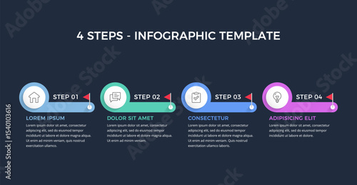 Wallpaper Mural Four steps - infographic template, process diagram, workflow, dark background, vector eps10 illustration Torontodigital.ca