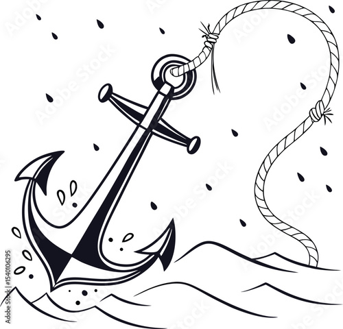 Vintage vector illustration of a sea anchor with rope, a perfect symbol for nautical art and design