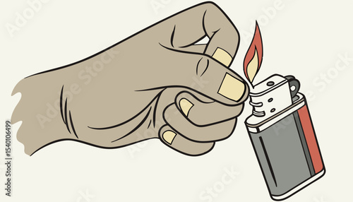 A hand lighting a lighter with a thumb