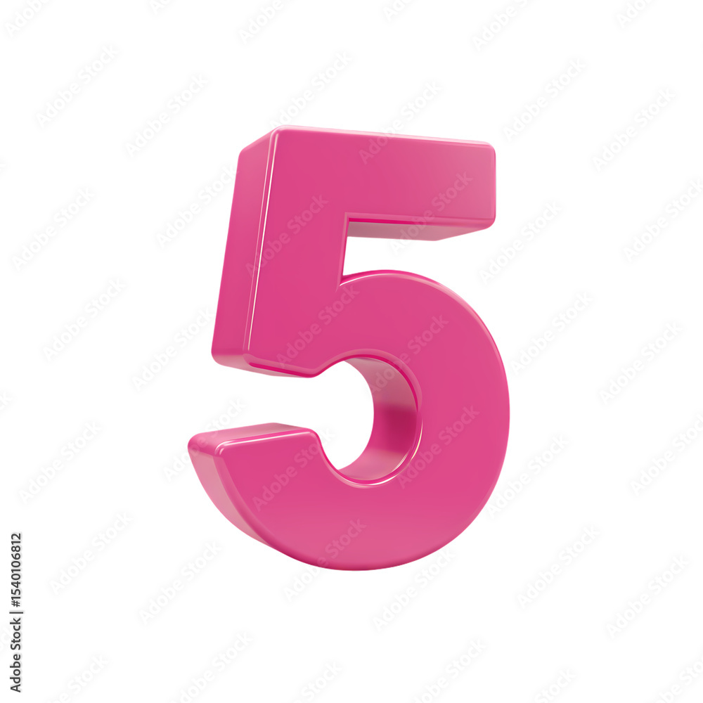 Vibrant Pink ThreeDimensional Number Five isolated on transparent bacckground Vibrant Pink ThreeDimensional Number Five isolated on transparent bacckground