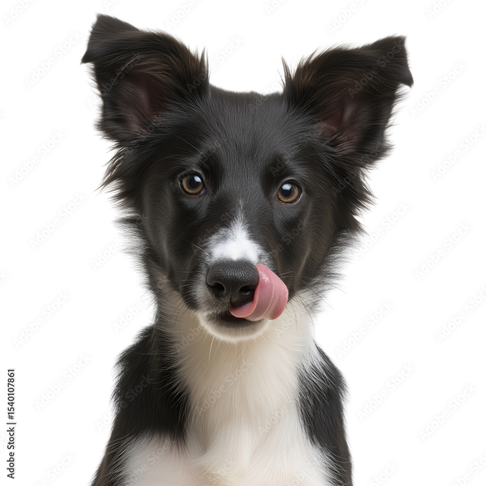 Fototapeta premium Adorable Border Collie Puppy with Tongue Out on isolated background, generative ai