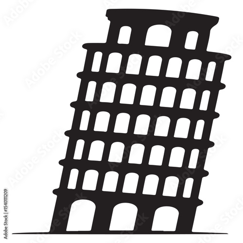 leaning tower of pisa silhouette vector – iconic italian architectural landmark in black isolated on white background