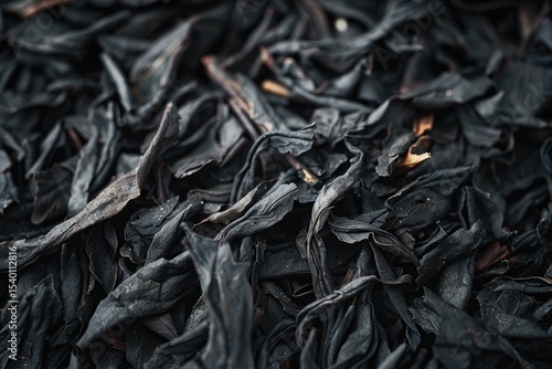 sharp image of Black tea leaves close up