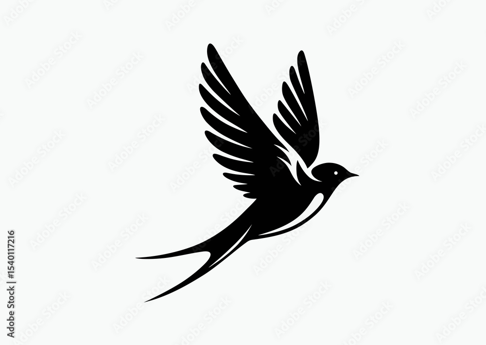 Obraz premium Swallow in elegant flight, black and white vector silhouette