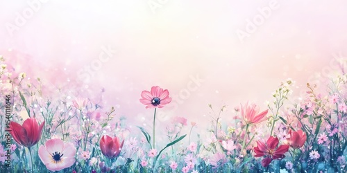 Delicate pastel flowers in a meadow