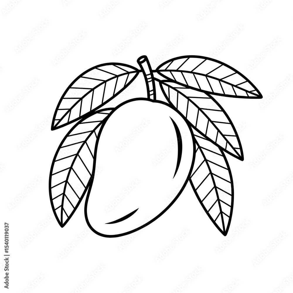 A black and white mango illustration line art of a coloring page A black and white mango illustration line art of a coloring page