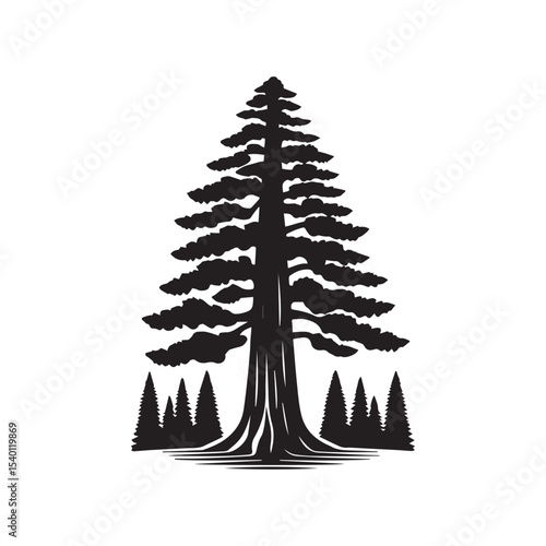 Silhouette of sequoia trees vector on a white background