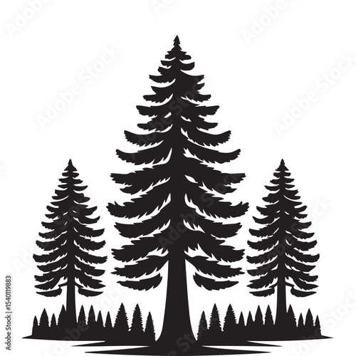 Silhouette of sequoia trees vector on a white background