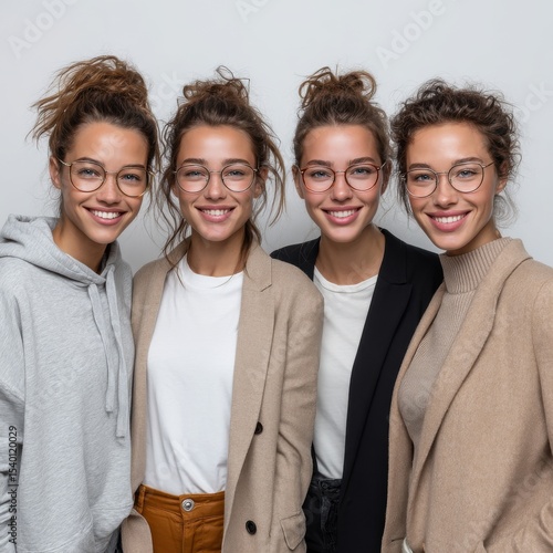 Three women wearing glasses and smiling