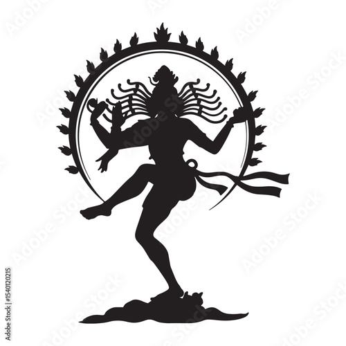 Nataraja Shiva Silhouette Vector Illustration of Traditional Hindu Dance Pose