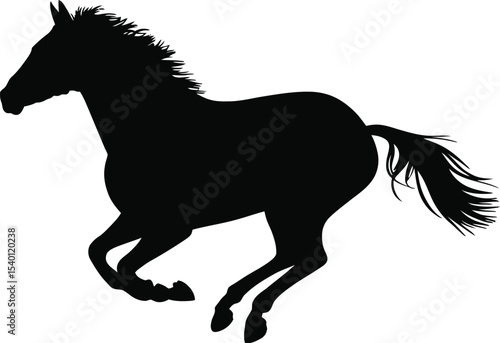 Silhouette of a horse running in black on a white background design