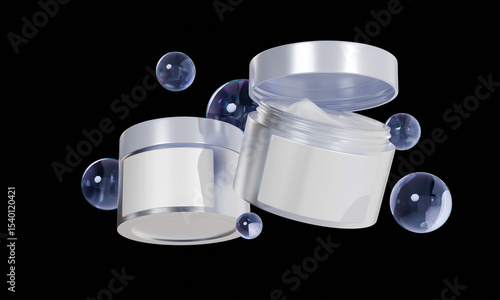 white minimal cosmetic cream jar mockup with leaf shadow on white background