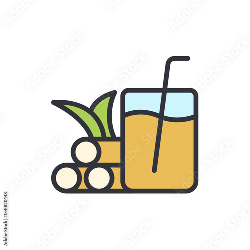 Sugarcane Freshly Squeezed Juice And Raw Material In Transparent Style