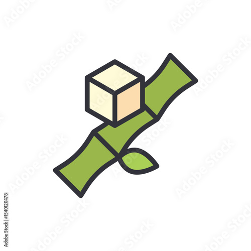 Sugar Cube On Sugar Cane Stem, Representing Sweetness From Nature