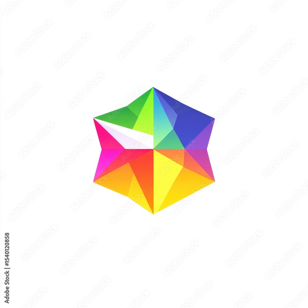 Colorful, geometric star shape, composed of vibrant, gradient-filled polygons Colorful, geometric star shape, composed of vibrant, gradient-filled polygons
