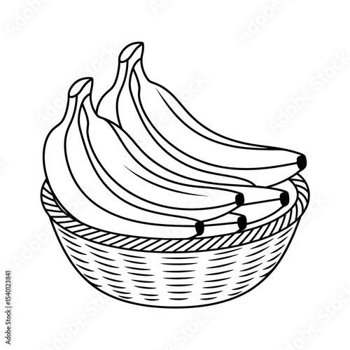 A black and white banana's inside the basket illustration line art of a coloring page