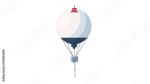 The image is a digital illustration of a white spherical balloon with a dark blue band around its lower half.  A small red cap is at the top.  A dark blue mechanism is attached to the bottom of the