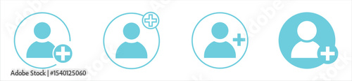 Add User Icon Set – Profile with Plus Symbol in Various Styles
