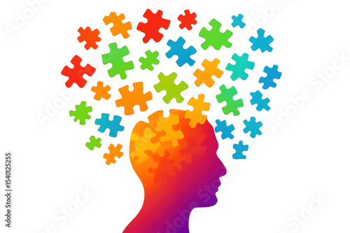 Wallpaper Mural Gradient human silhouette revealing colorful puzzle pieces, symbolizing mental interconnectivity, cognitive problem-solving, and creative thinking processes Torontodigital.ca