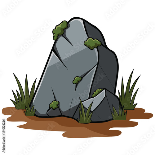 Gray mossy rock stone vector isolated white background
