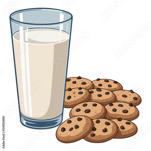 Milk with oatmeal cookies vector isolated white background