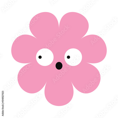 Colorful flower face with a stunned look and lively style. A quirky cartoon design with geometric simplicity.