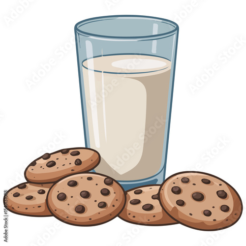 Glass of milk cookies vector isolated white background
